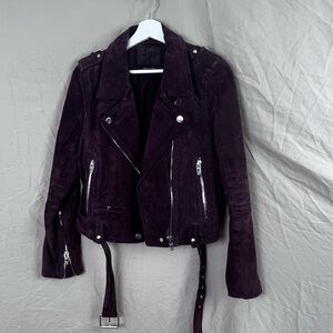 Blank NYC leather suede moto jacket women’s size large burgundy